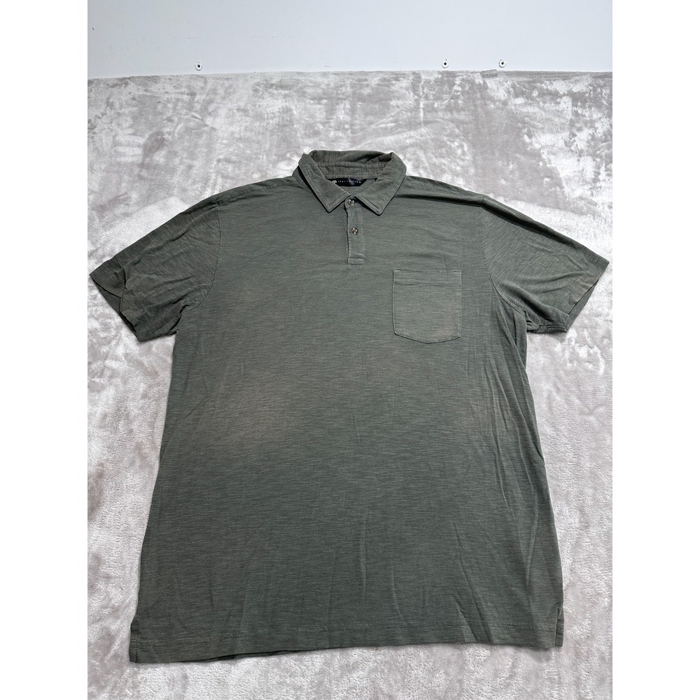 Travis Mathew Men's Polo Button Collar Short Sleeve Size Large Green-Grey Golf
